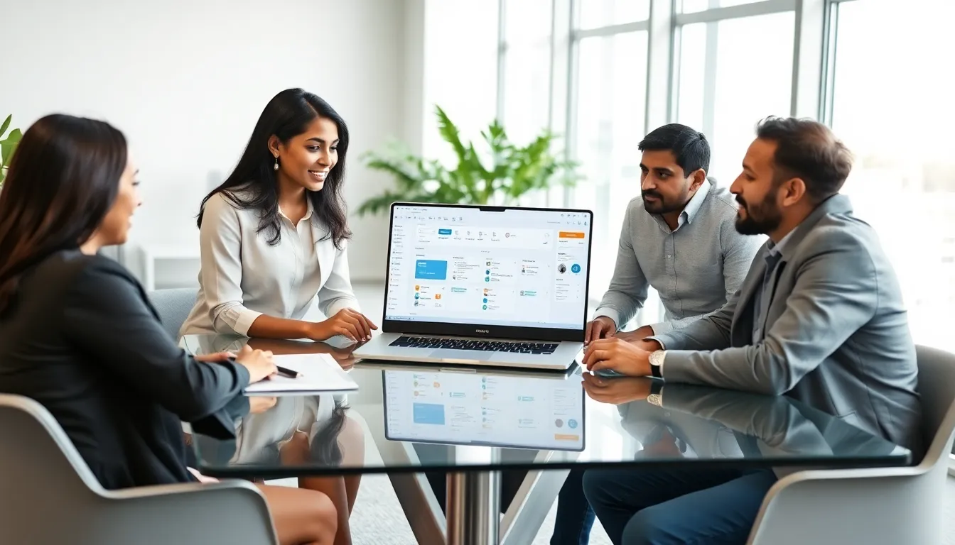 diverse team discussing low code workflow in a modern office.